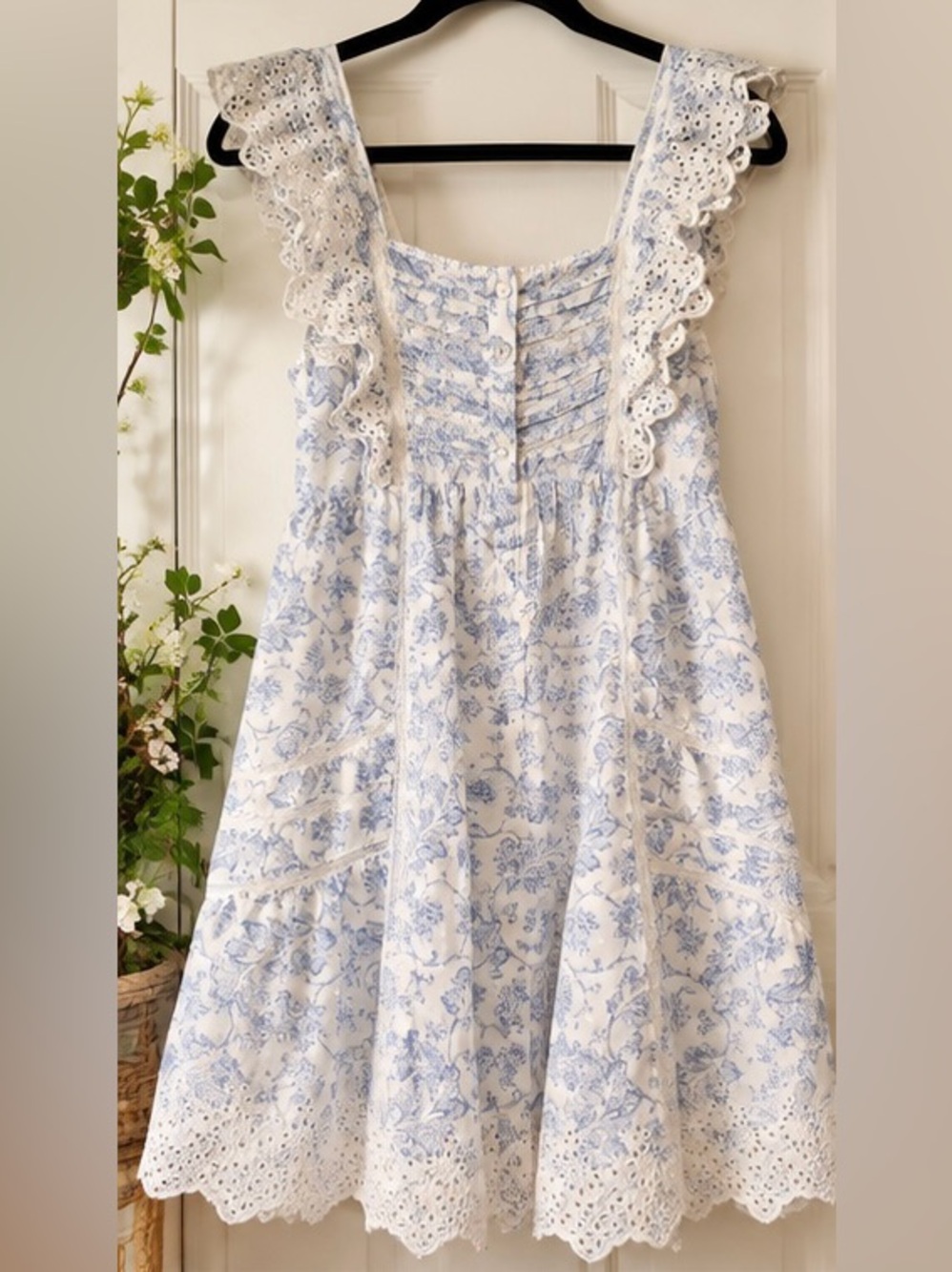 Rachel Ashwell Small Blue Floral Eyelet Cotton Babydoll Cottagecore Dress